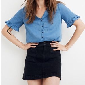 Stretch Denim A-line Mini Skirt in Black Frost